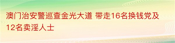 澳门治安警巡查金光大道 带走16名换钱党及12名卖淫人士