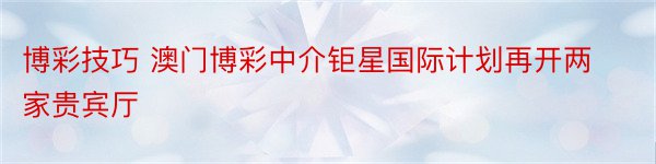 博彩技巧 澳门博彩中介钜星国际计划再开两家贵宾厅