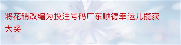 将花销改编为投注号码广东顺德幸运儿揽获大奖