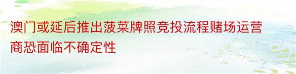 澳门或延后推出菠菜牌照竞投流程赌场运营商恐面临不确定性