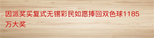 因派奖买复式无锡彩民如愿捧回双色球1185万大奖