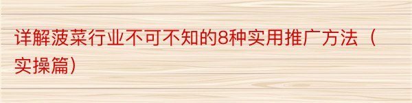 详解菠菜行业不可不知的8种实用推广方法（实操篇）