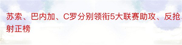 苏索、巴内加、C罗分别领衔5大联赛助攻、反抢、射正榜