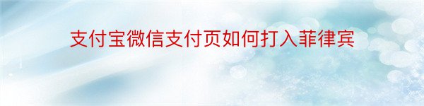 支付宝微信支付页如何打入菲律宾