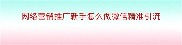 网络营销推广新手怎么做微信精准引流