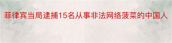 菲律宾当局逮捕15名从事非法网络菠菜的中国人