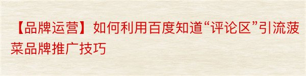 【品牌运营】如何利用百度知道“评论区”引流菠菜品牌推广技巧