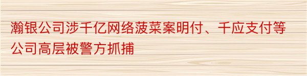 瀚银公司涉千亿网络菠菜案明付、千应支付等公司高层被警方抓捕