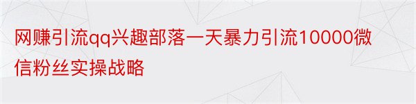 网赚引流qq兴趣部落一天暴力引流10000微信粉丝实操战略