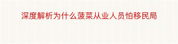 深度解析为什么菠菜从业人员怕移民局