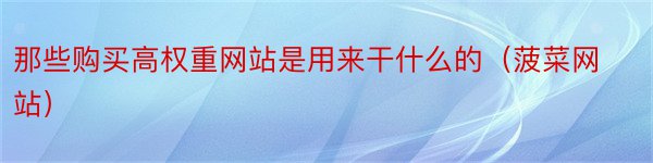 那些购买高权重网站是用来干什么的（菠菜网站）