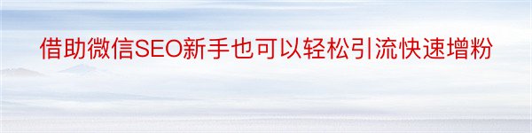 借助微信SEO新手也可以轻松引流快速增粉