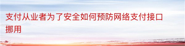 支付从业者为了安全如何预防网络支付接口挪用