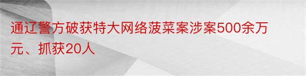 通辽警方破获特大网络菠菜案涉案500余万元、抓获20人