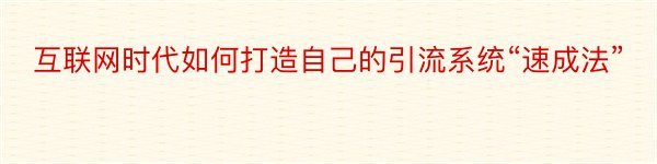 互联网时代如何打造自己的引流系统“速成法”