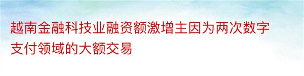 越南金融科技业融资额激增主因为两次数字支付领域的大额交易