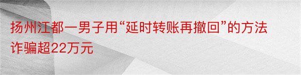 扬州江都一男子用“延时转账再撤回”的方法诈骗超22万元