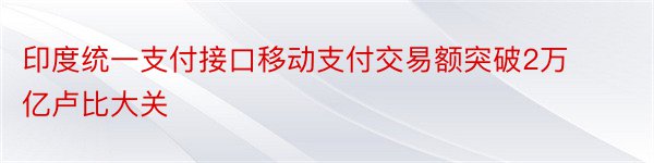 印度统一支付接口移动支付交易额突破2万亿卢比大关