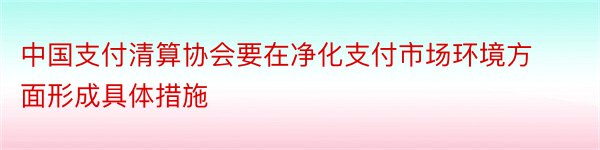 中国支付清算协会要在净化支付市场环境方面形成具体措施