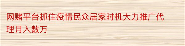 网赌平台抓住疫情民众居家时机大力推广代理月入数万