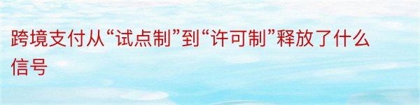 跨境支付从“试点制”到“许可制”释放了什么信号