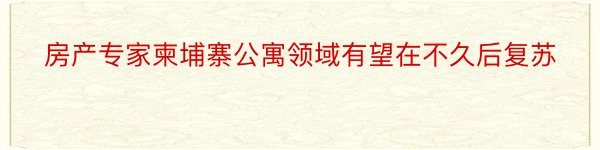 房产专家柬埔寨公寓领域有望在不久后复苏