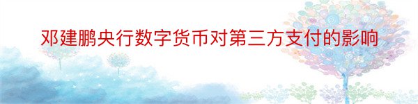 邓建鹏央行数字货币对第三方支付的影响