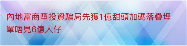 內地富商墮投資騙局先獲1億甜頭加碼落疊埋單唔見6億人仔